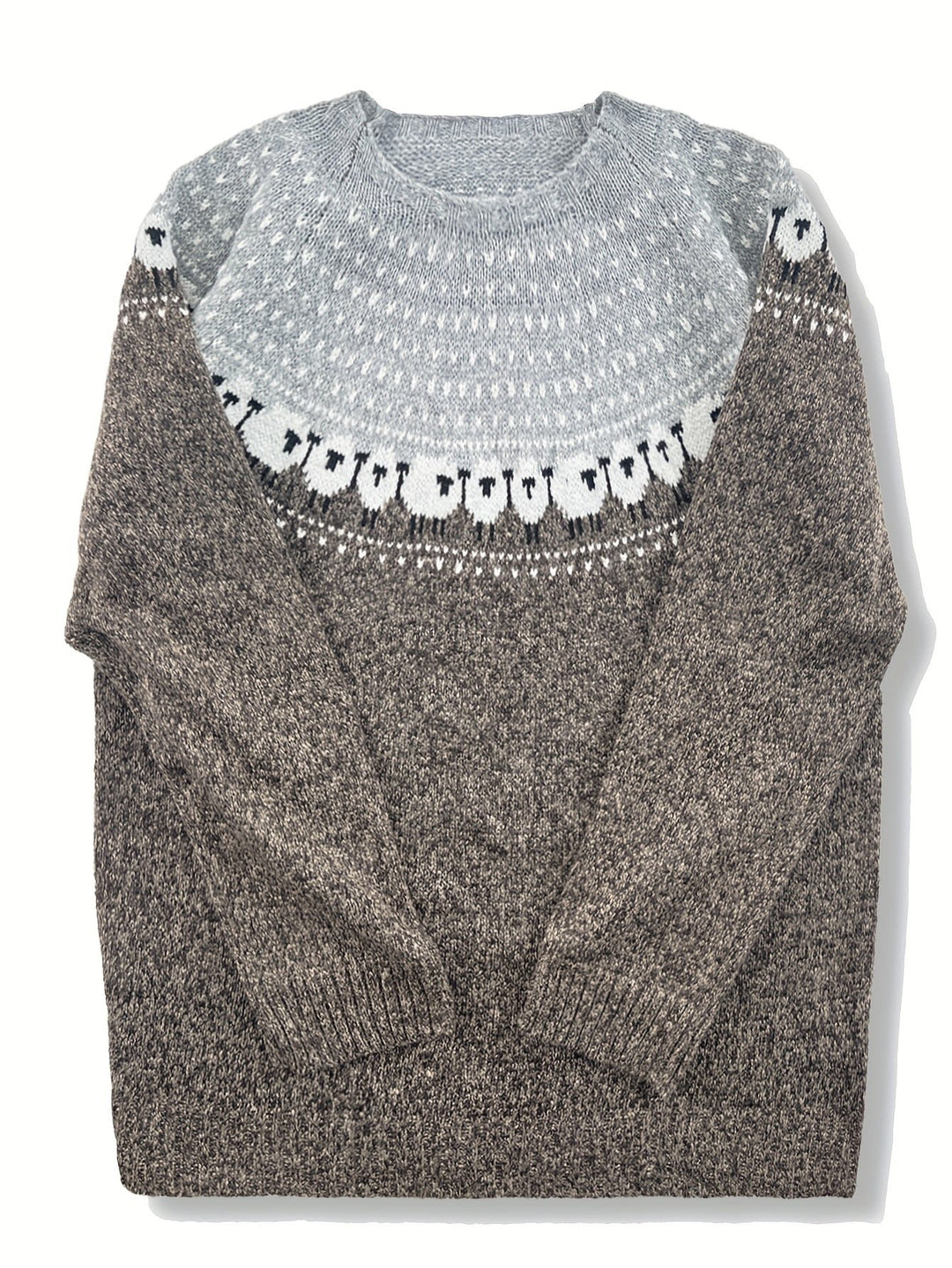Women's Fair Isle Sheep Jacquard Thick Knit Pullover Sweater