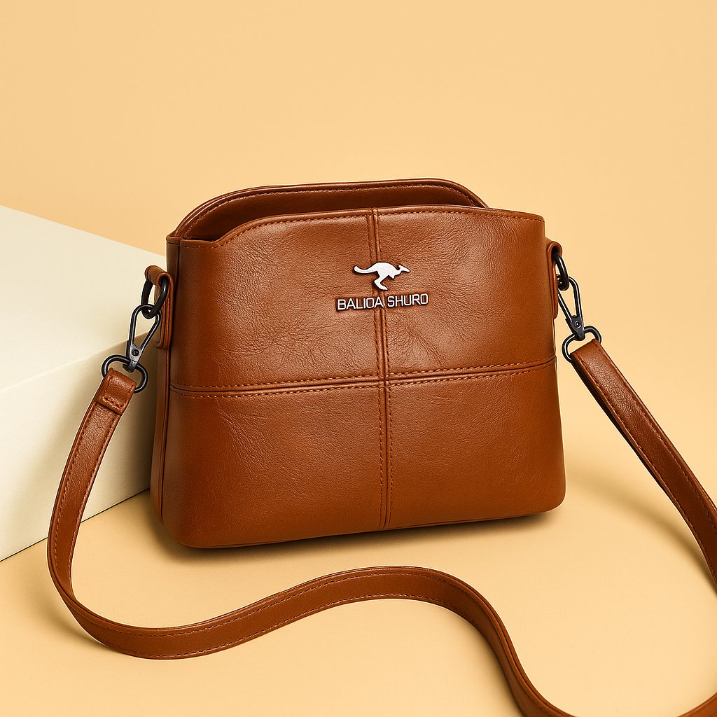 Women's Faux Leather Structured Crossbody Shoulder Bag - Brown