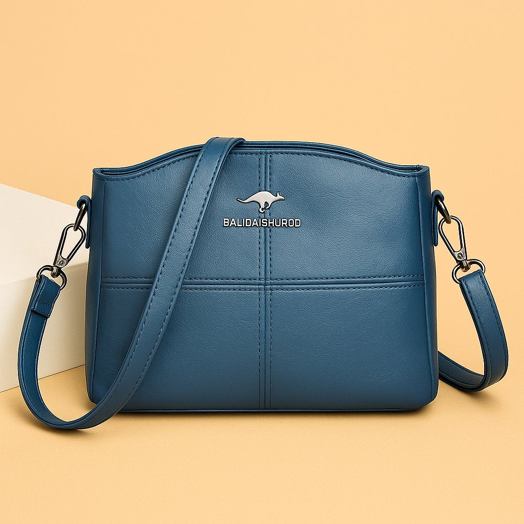 Women's Faux Leather Structured Crossbody Shoulder Bag - Sky Blue