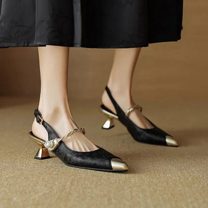 Women's Floral Jacquard Pointed-Toe Kitten Heel Slingback Pumps - Black