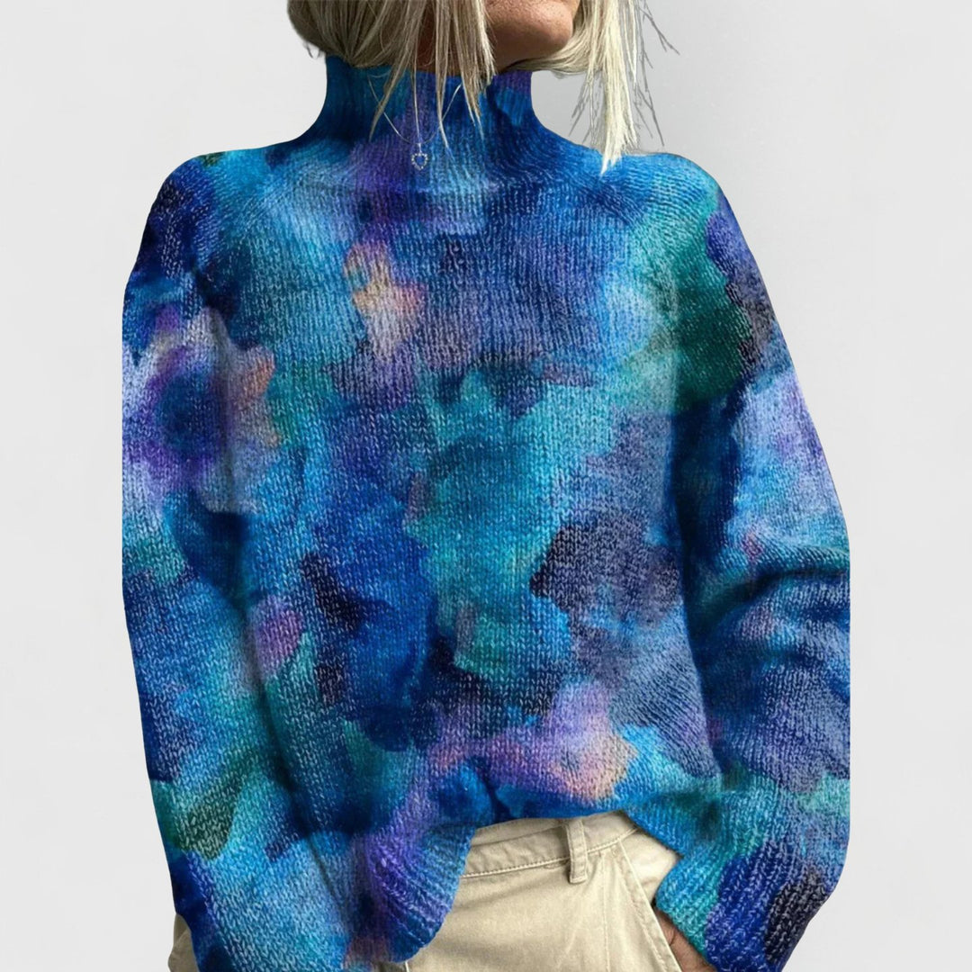 Women's Floral Print Relaxed-Fit Turtleneck Knit Sweater - Blue