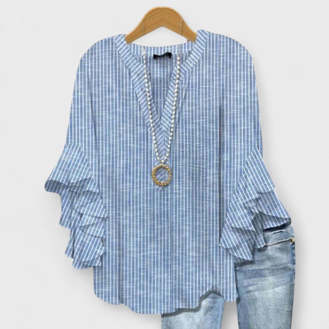 Women's Floral Print Ruffle-Sleeve V-Neck Lightweight Blouse - Blue