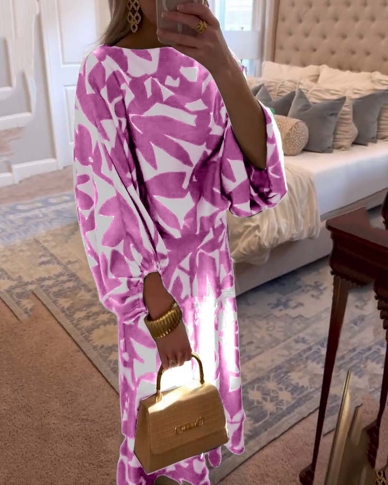 Women's Flowy Lantern Sleeve Printed Two-Piece Top Skirt Set