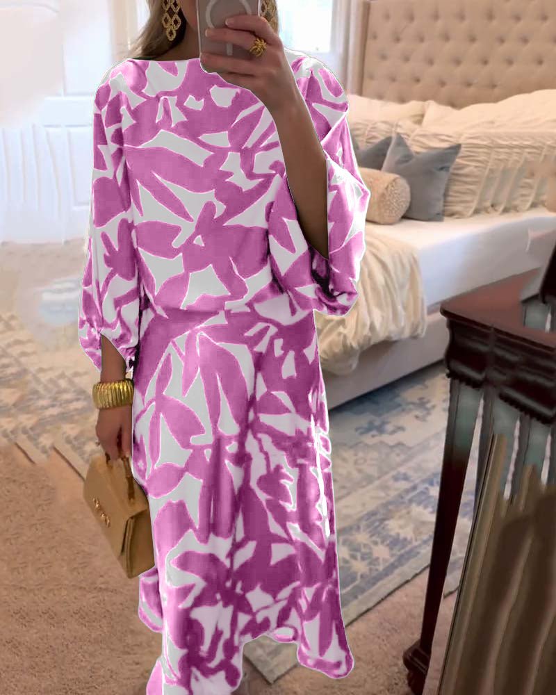 Women's Flowy Lantern Sleeve Printed Two-Piece Top Skirt Set