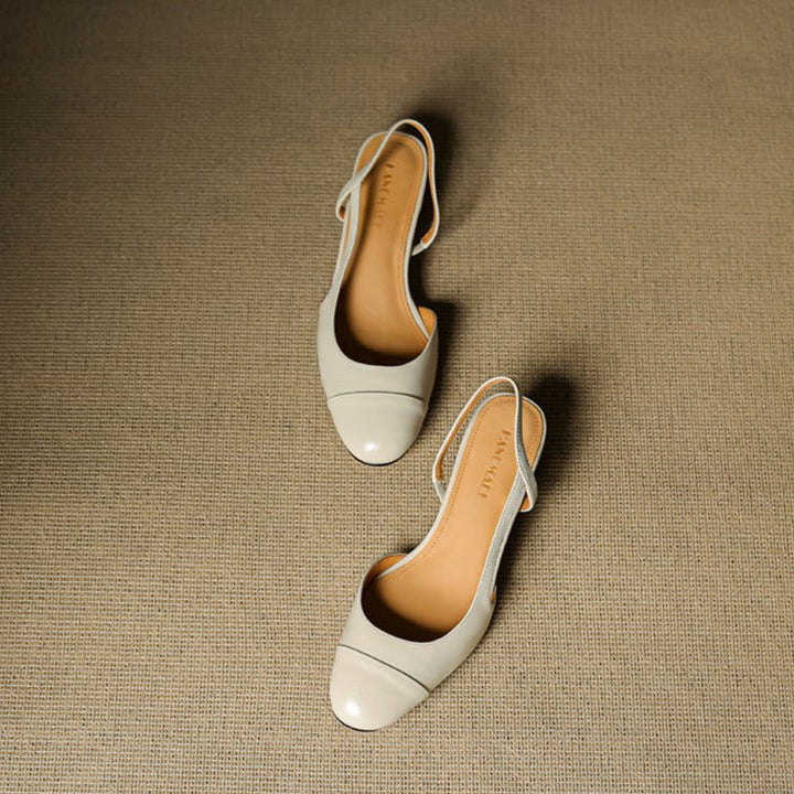 Women's Genuine Leather Almond-Toe Slingback Block Heel Pumps