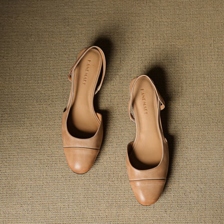 Women's Genuine Leather Almond-Toe Slingback Block Heel Pumps