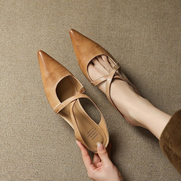 Women's Genuine Leather Pointed-Toe Cross-Strap Mules