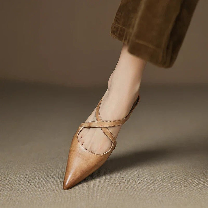 Women's Genuine Leather Pointed-Toe Cross-Strap Mules