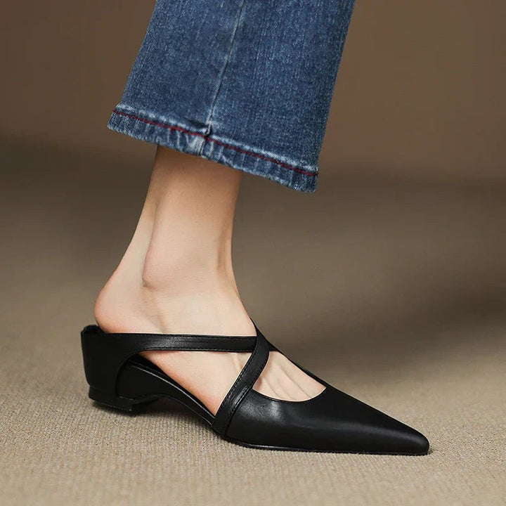 Women's Genuine Leather Pointed-Toe Cross-Strap Mules