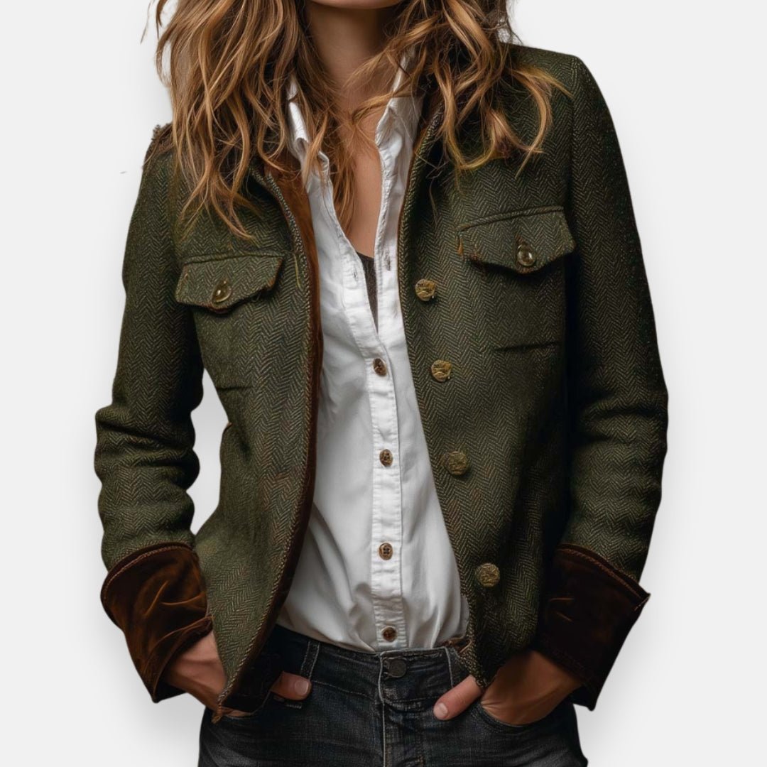 Women's Herringbone Tweed Structured Button-Front Jacket