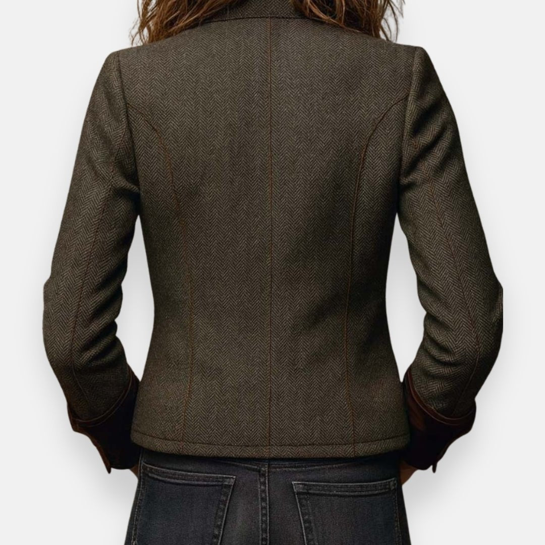 Women's Herringbone Tweed Structured Button-Front Jacket