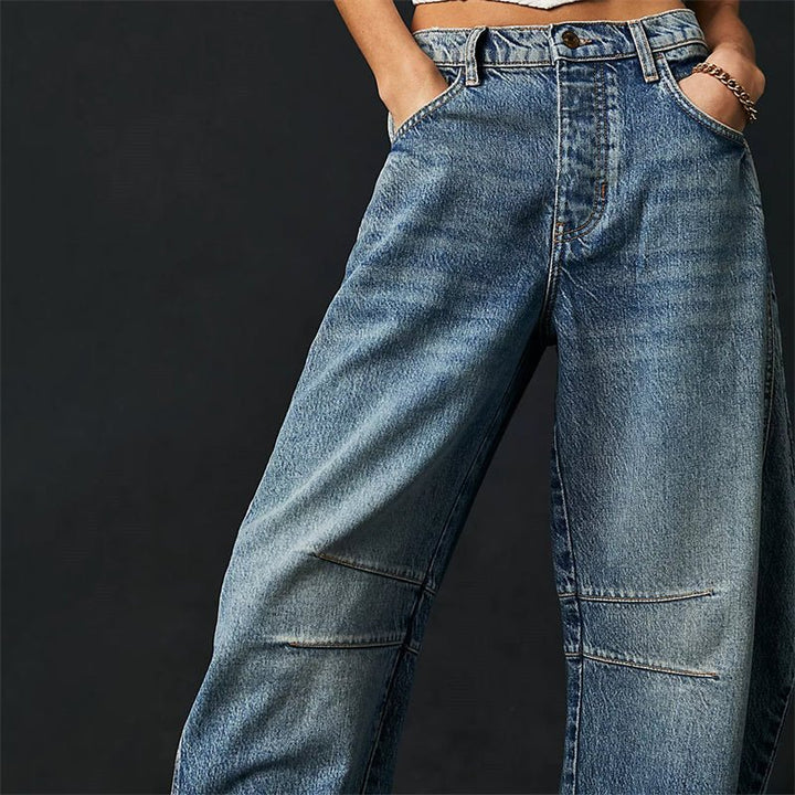 Women's High-Rise Barrel Leg Relaxed-Fit Acid-Wash Jeans