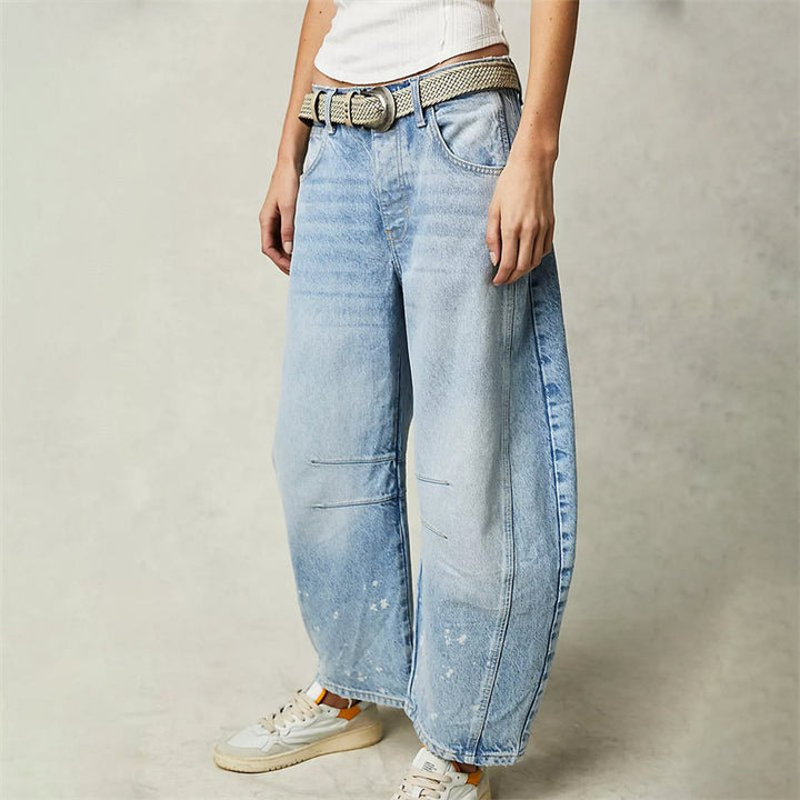 Women's High-Rise Barrel Leg Relaxed-Fit Acid-Wash Jeans