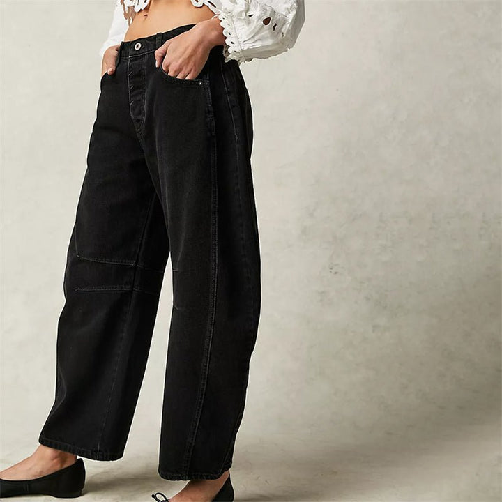 Women's High-Rise Barrel Leg Relaxed-Fit Acid-Wash Jeans