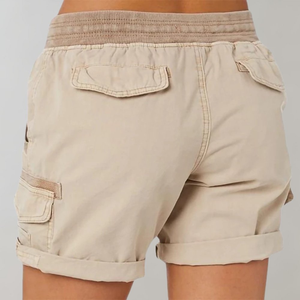 Women's High-Waist Drawstring Elastic-Waist Cargo Shorts