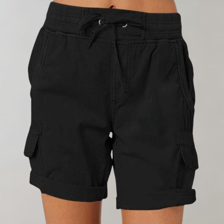 Women's High-Waist Drawstring Elastic-Waist Cargo Shorts - Zwart