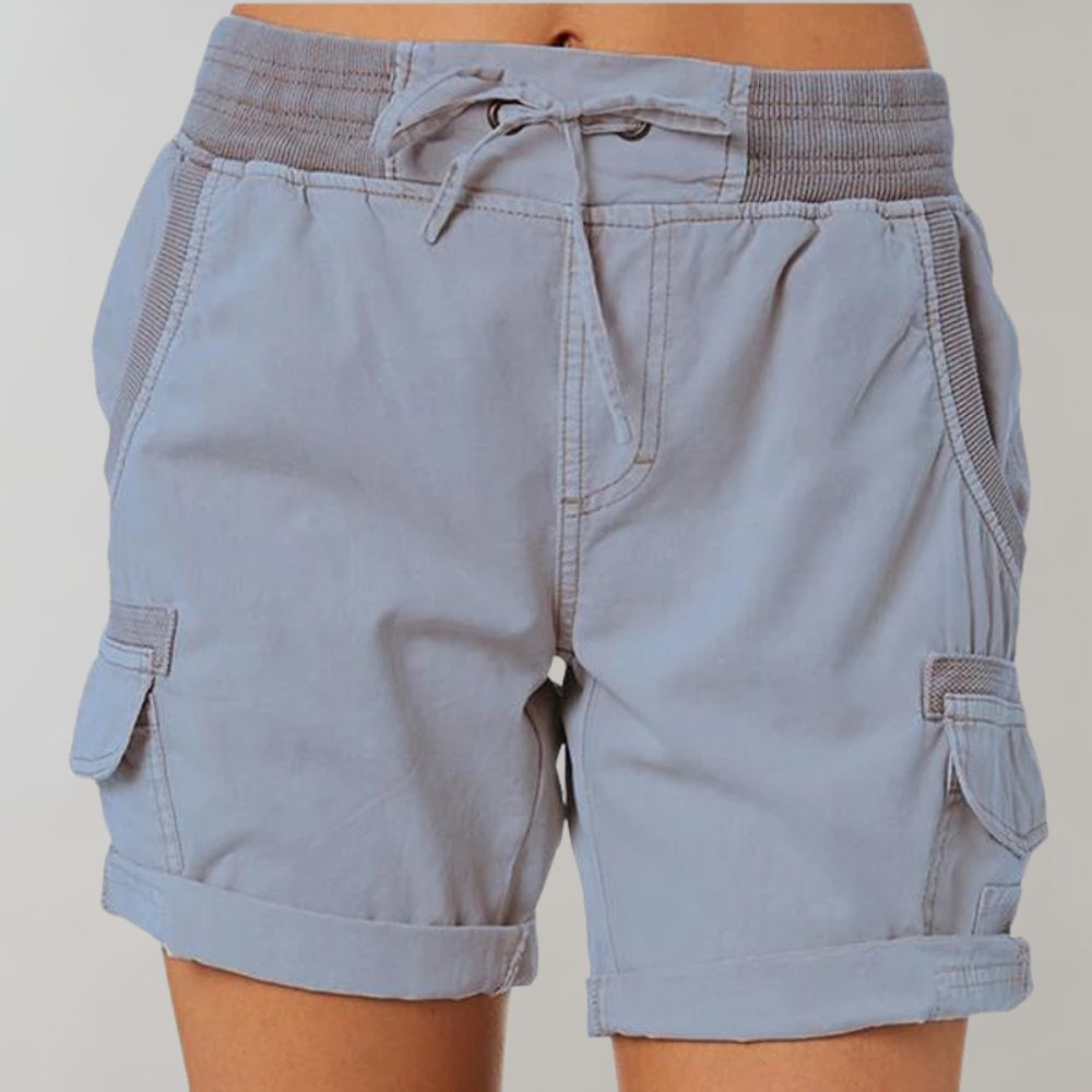 Women's High-Waist Drawstring Elastic-Waist Cargo Shorts - Blauw
