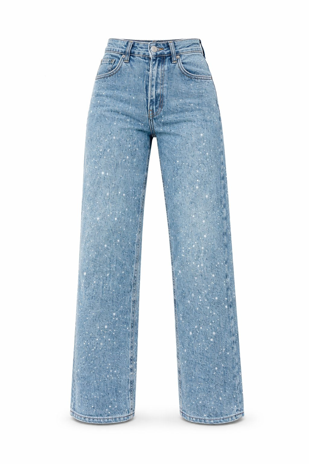 Women's High-Waist Wide-Leg Glitter Denim Straight-Cut Jeans