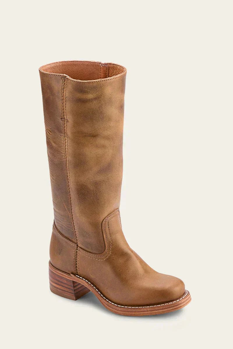 Women's Knee-High Slim-Fit Stacked-Heel Leather Riding Boots