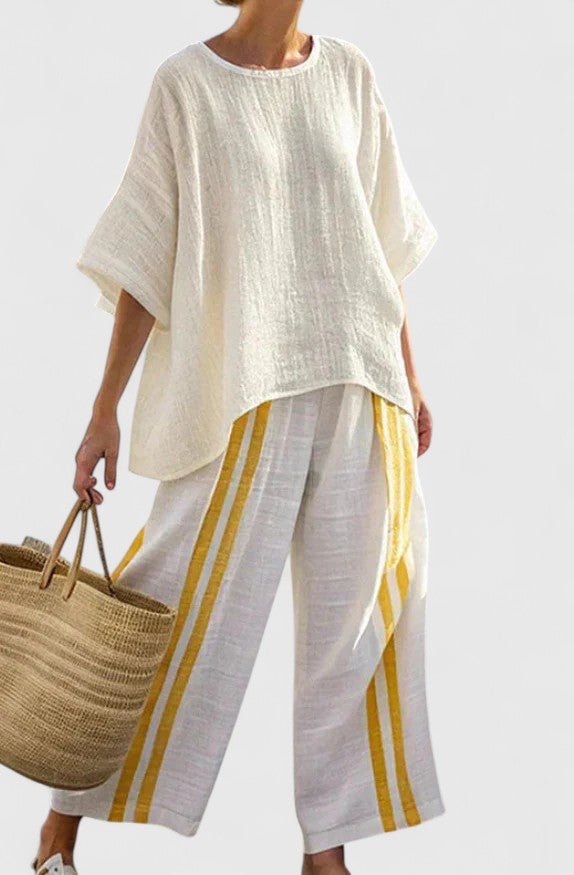 Women's Linen-Mix Oversized Two-Piece Wide-Leg Pants Co-Ord Set - Gele Streep