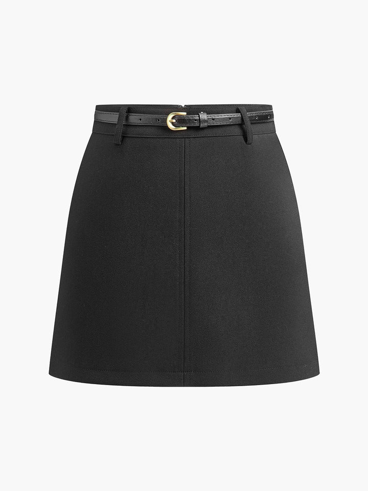 Women's Mid-Rise Belted A-Line Mini Skirt