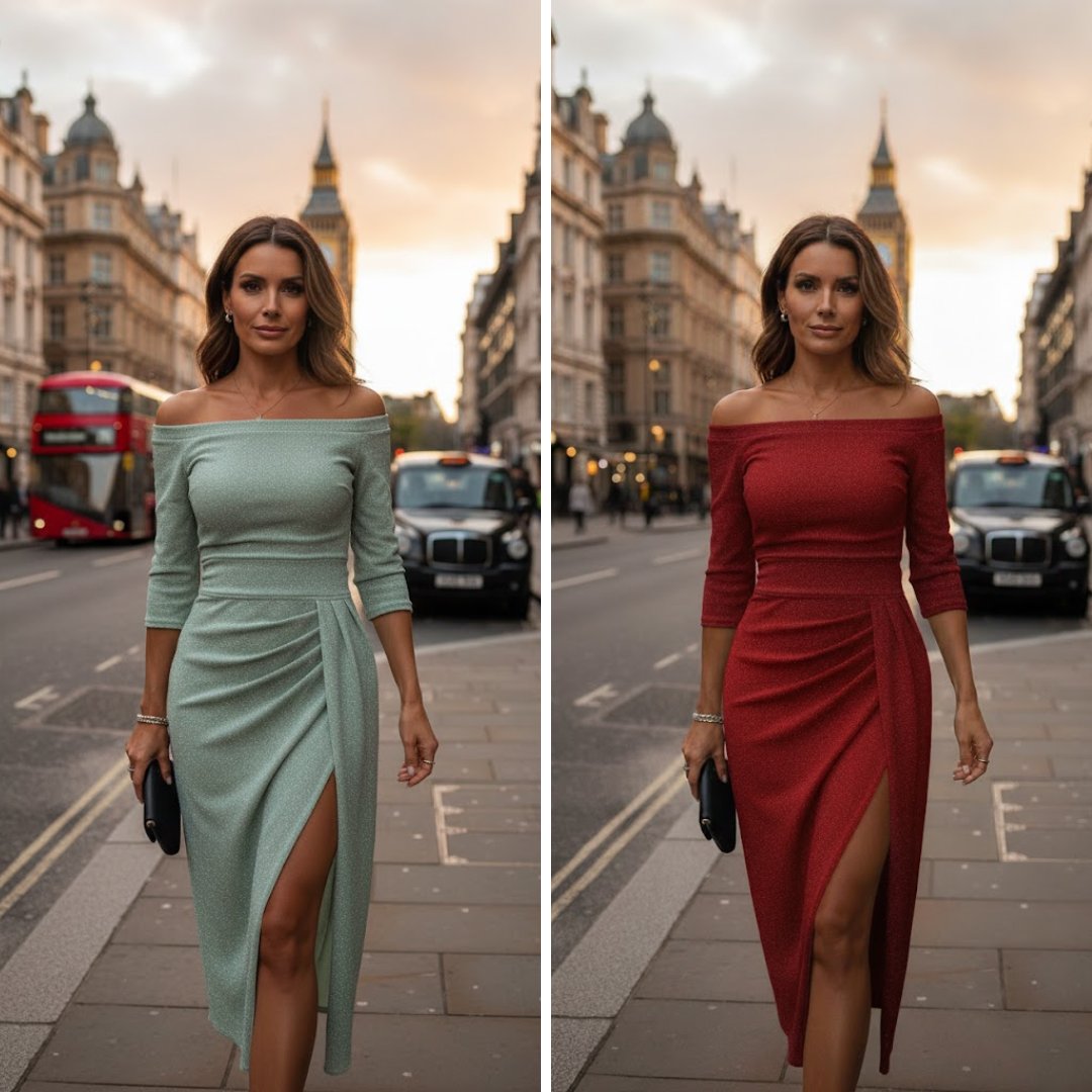 Women's Off-Shoulder Long-Sleeve Ruched Midi Bodycon Dress