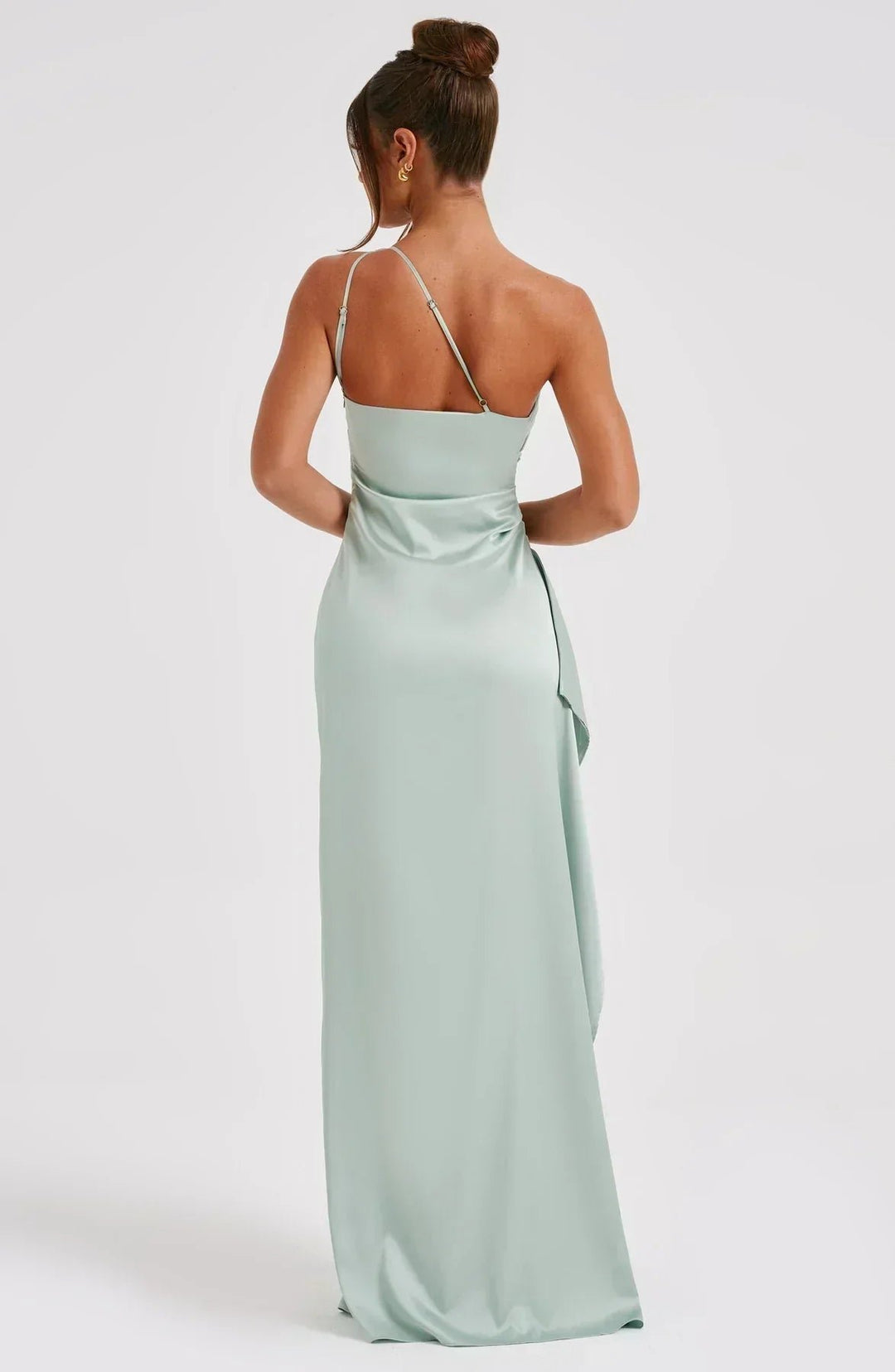 Women's One-Shoulder Satin Maxi Dress High-Slit Evening Gown