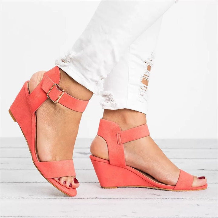 Women's Open-Toe Ankle Strap Wedge Sandals - Light Red