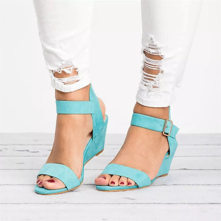 Women's Open-Toe Ankle Strap Wedge Sandals - Sky Blue