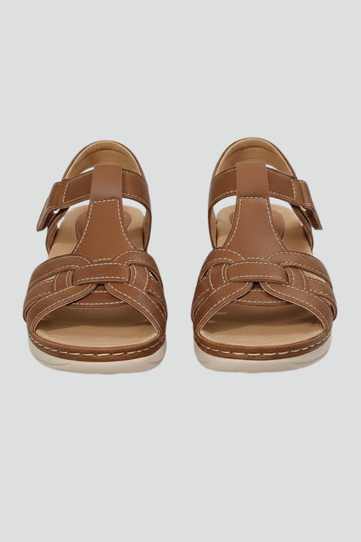 Women's Open Toe Woven Strap Flat Sandals Velcro Ankle