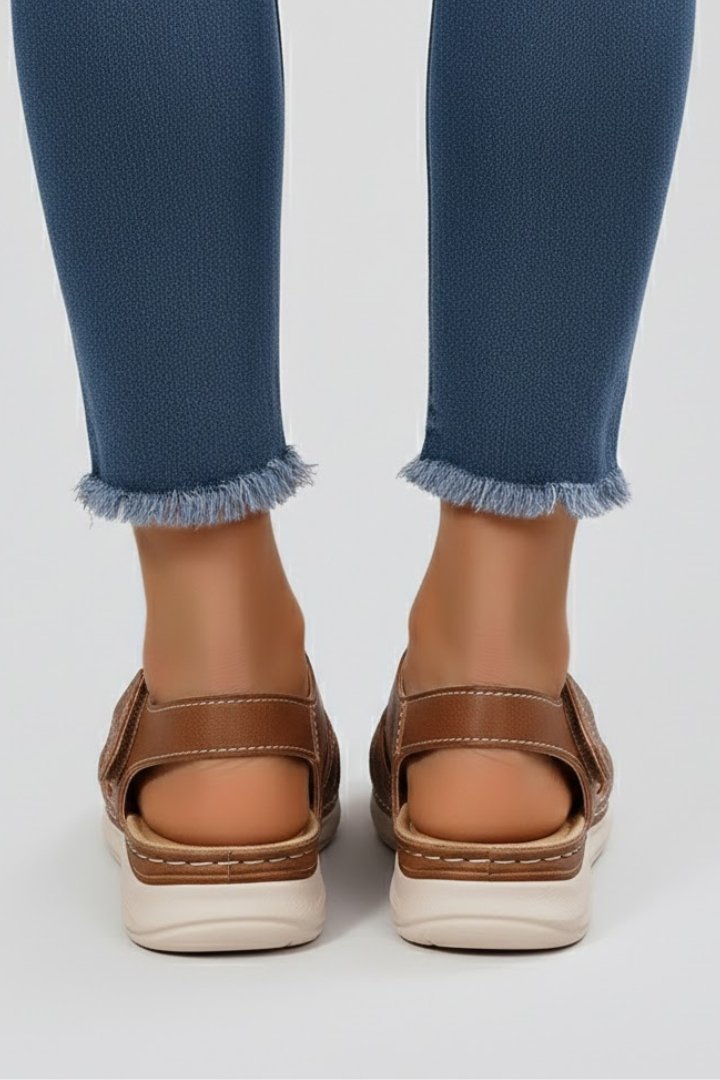 Women's Open Toe Woven Strap Flat Sandals Velcro Ankle
