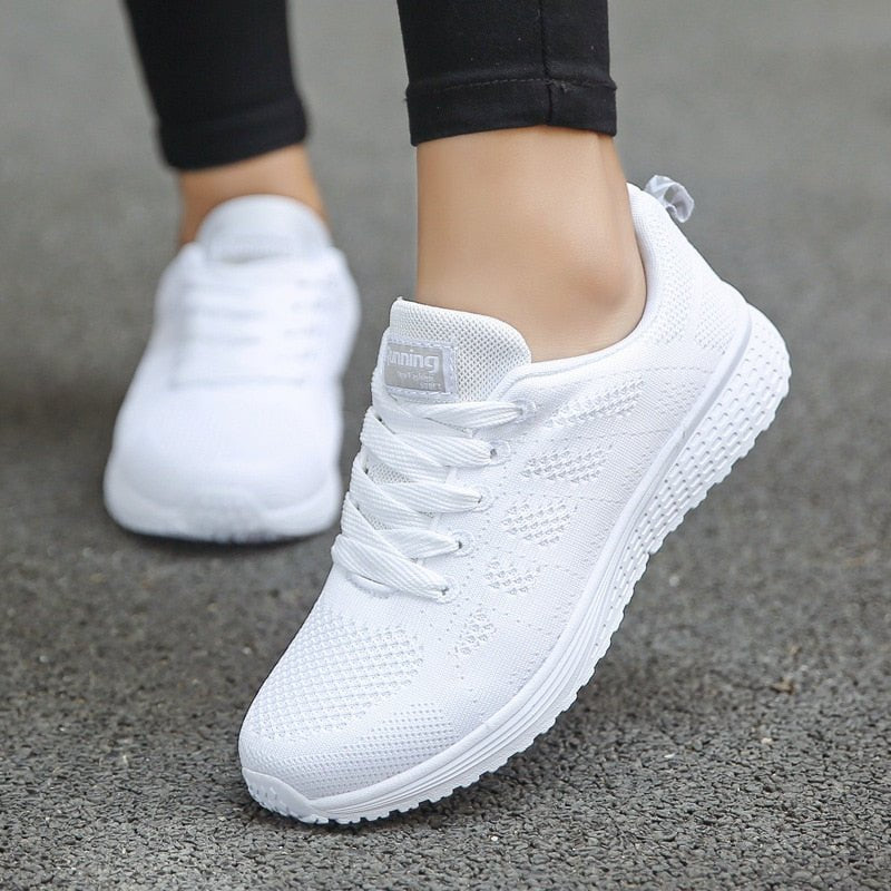 Women's Orthopedic Arch-Support Breathable Mesh Lace-Up Sneakers - White