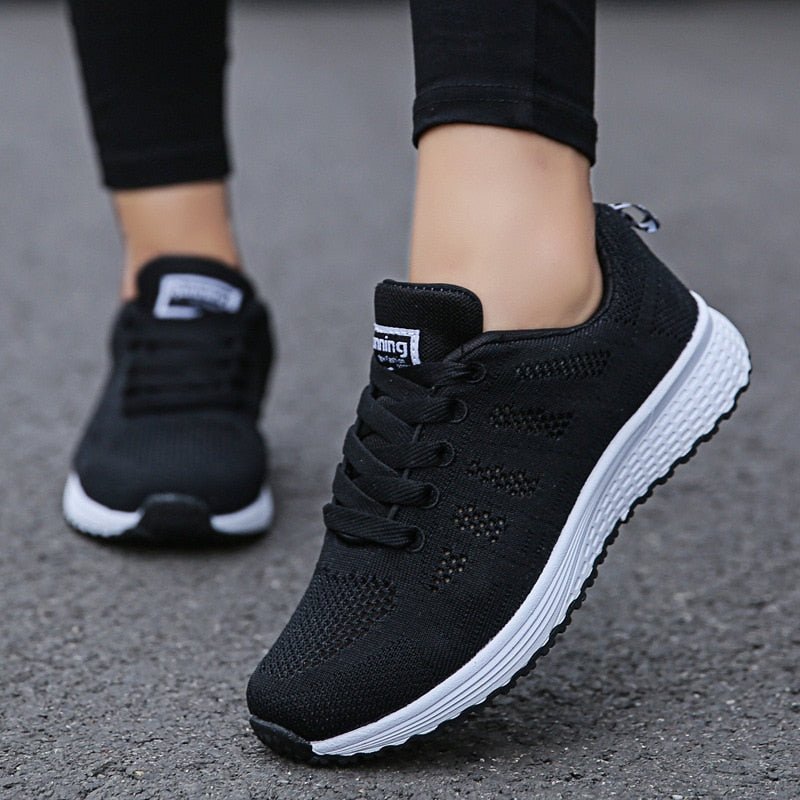 Women's Orthopedic Arch-Support Breathable Mesh Lace-Up Sneakers - Black