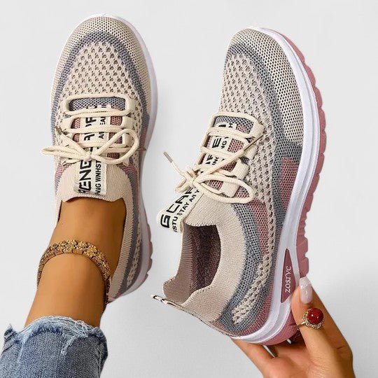 Women's Orthopedic Arch-Support Breathable Mesh Lace-Up Walking Sneakers - Khaki