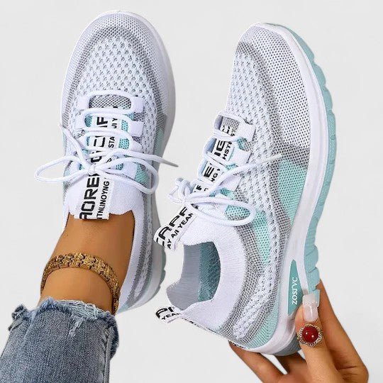 Women's Orthopedic Arch-Support Breathable Mesh Lace-Up Walking Sneakers - Turquoise