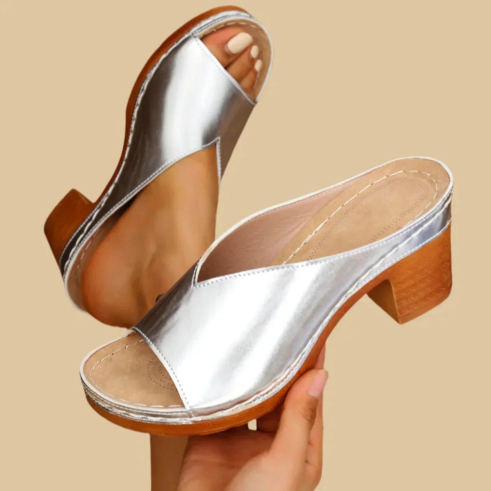 Women's Orthopedic Block-Heel Open-Toe Slip-On Mule Sandals