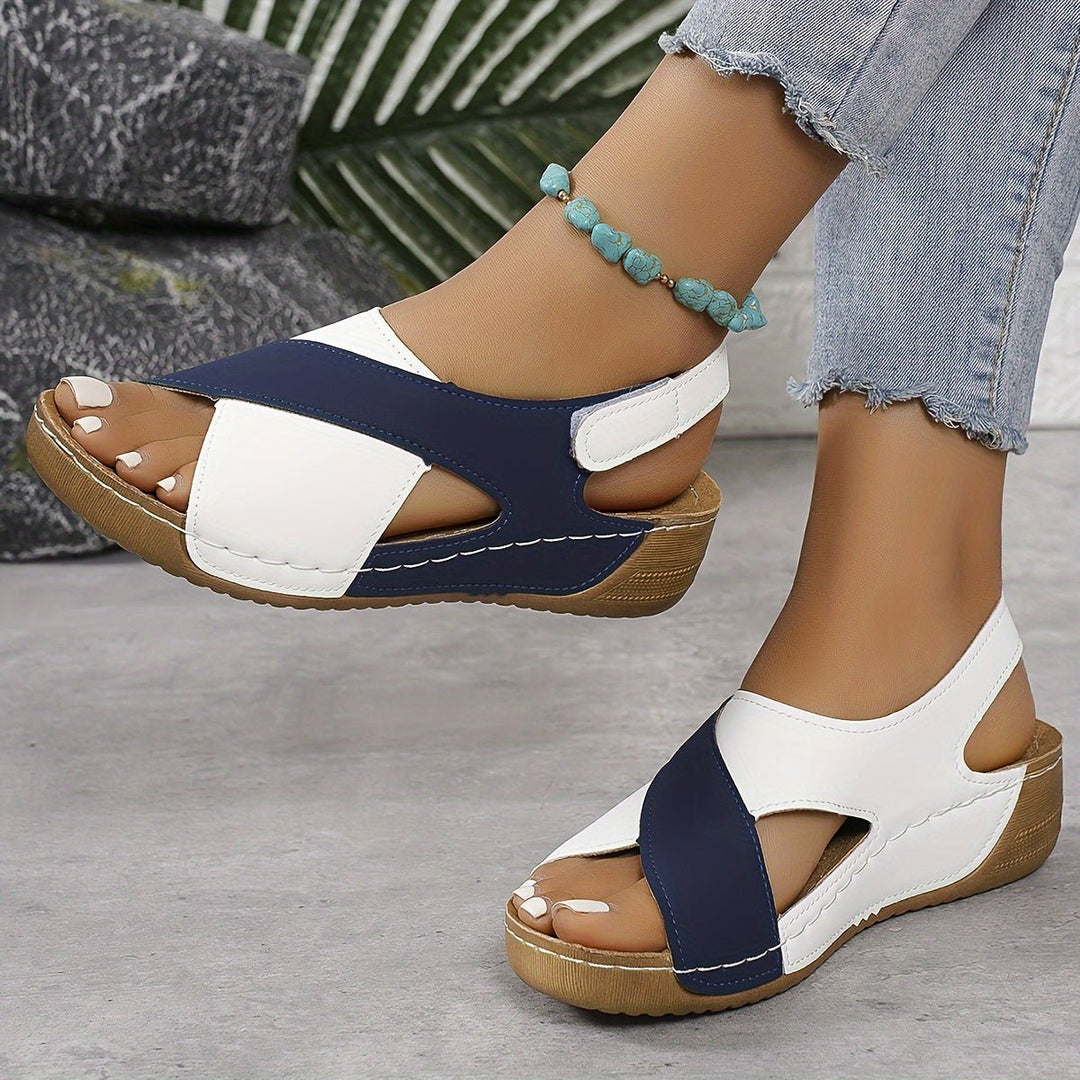 Women's Orthopedic Color-Block Wedge Slingback Sandals