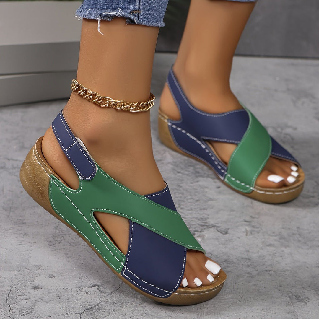 Women's Orthopedic Color-Block Wedge Slingback Sandals - Green