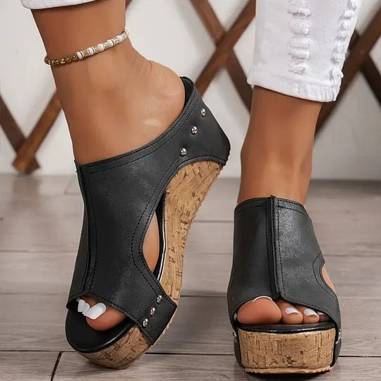 Women's Orthopedic Cork Wedge Open-Toe Slip-On Sandals