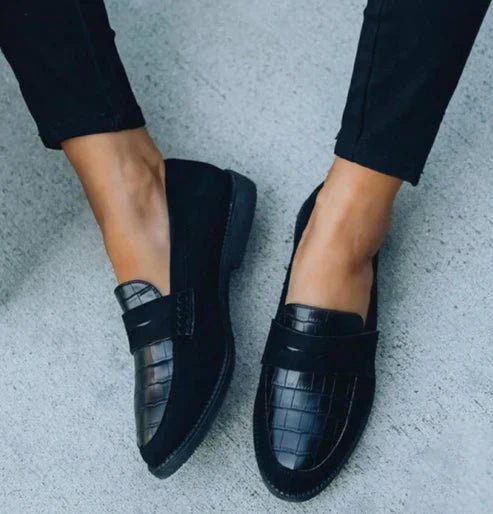 Women's Orthopedic Croc-Textured Slip-On Leather Loafers