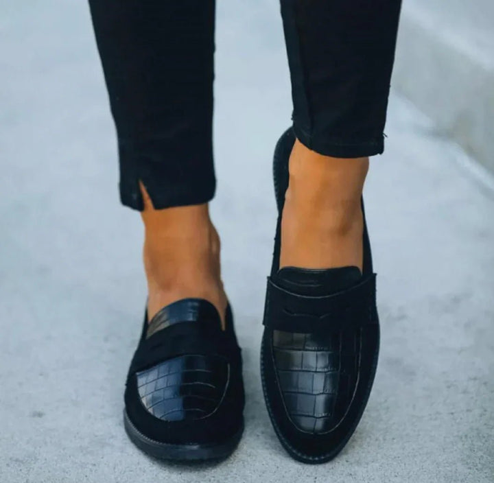 Women's Orthopedic Croc-Textured Slip-On Leather Loafers