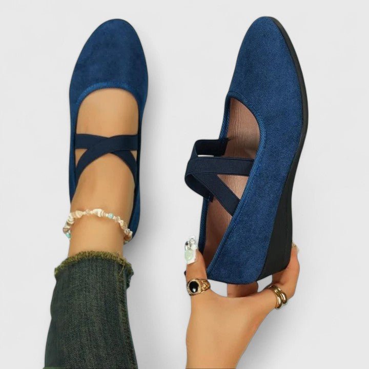 Women's Orthopedic Cross-Strap Slip-On Ballet Flats - Blue