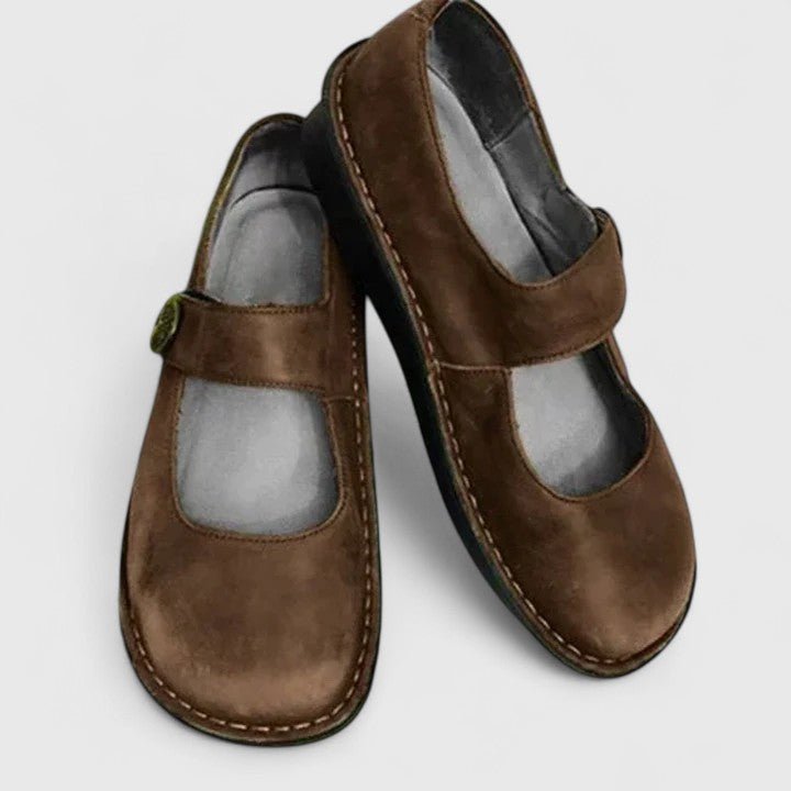 Women's Orthopedic Cushioned Mary Jane Flat Shoes - Brown