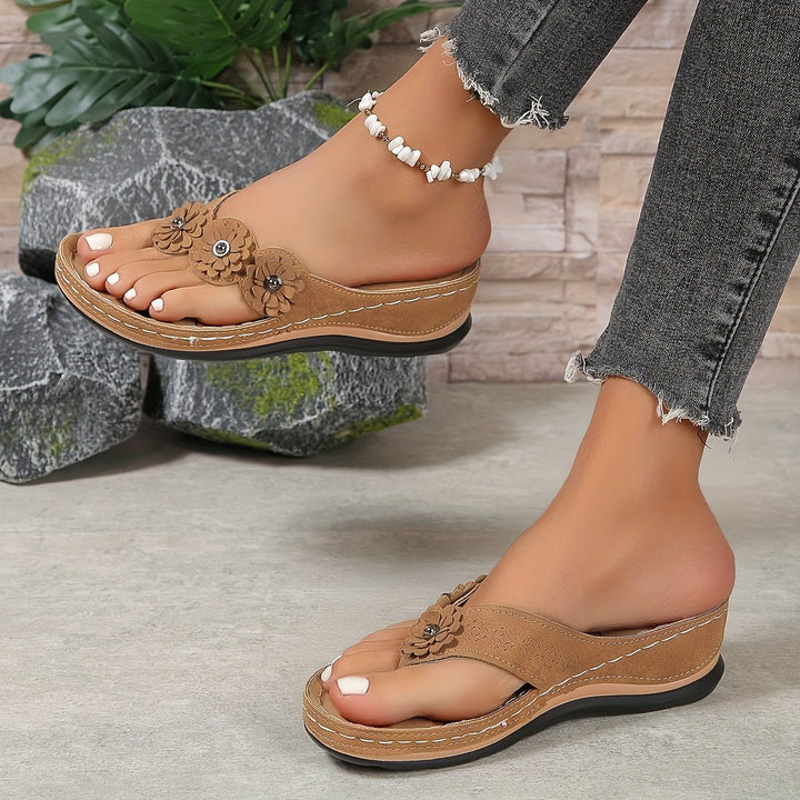 Women's Orthopedic Floral Wedge Flip-Flop Sandals Arch Support
