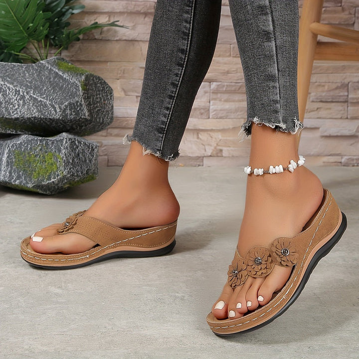 Women's Orthopedic Floral Wedge Flip-Flop Sandals Arch Support