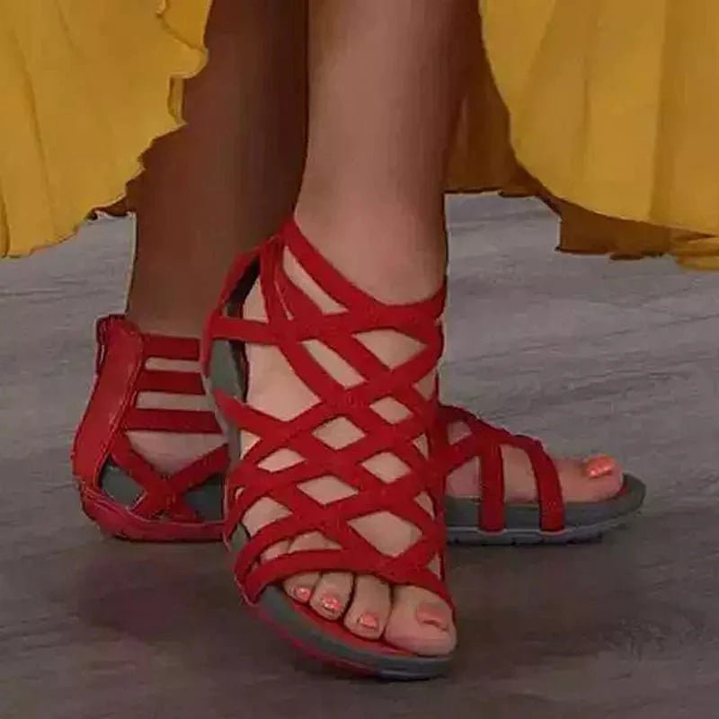 Women's Orthopedic Gladiator Flat Sandals Cutout Ankle Strap