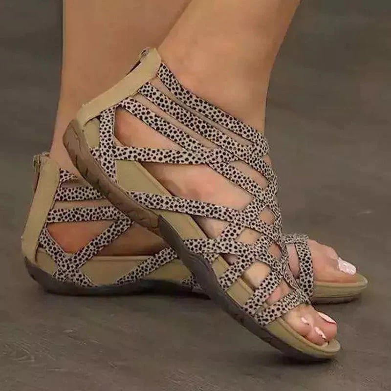 Women's Orthopedic Gladiator Flat Sandals Cutout Ankle Strap