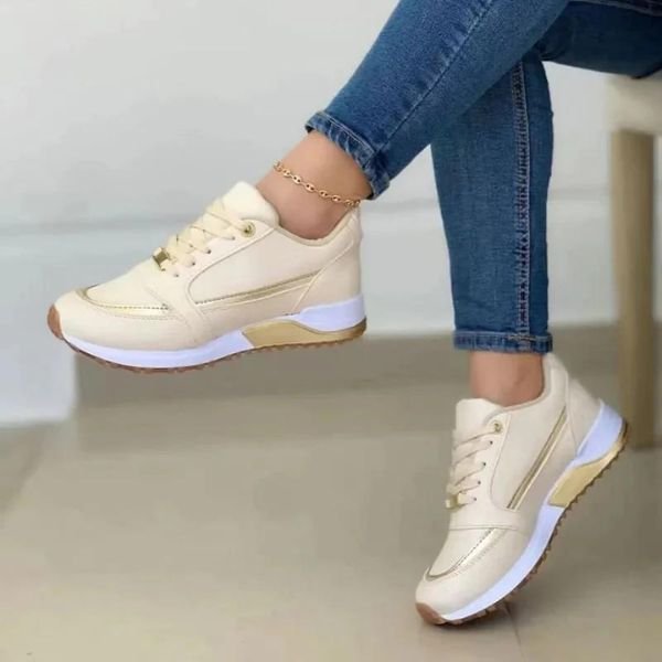 Women's Orthopedic Lace-Up Cushioned Platform Sneakers - Goud