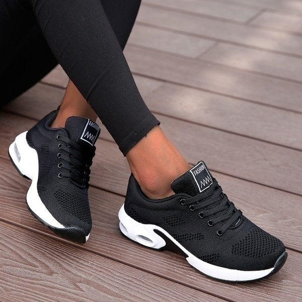 Women's Orthopedic Lace-Up Lightweight Mesh Sneakers - Zwart