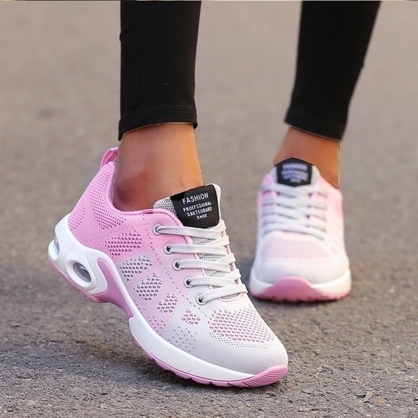 Women's Orthopedic Lace-Up Lightweight Mesh Sneakers - Roze/Grijs